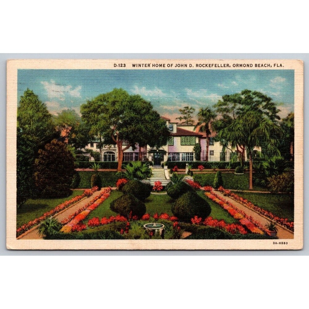 1934 Postcard John D. Rockefeller Winter Home Ormond Beach FL Wedding Message